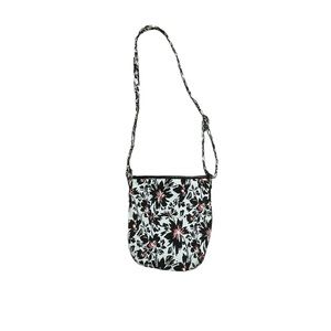 Crossbody Bag Floral White Black Red Adjustable Straps Small Purse Zipper Top